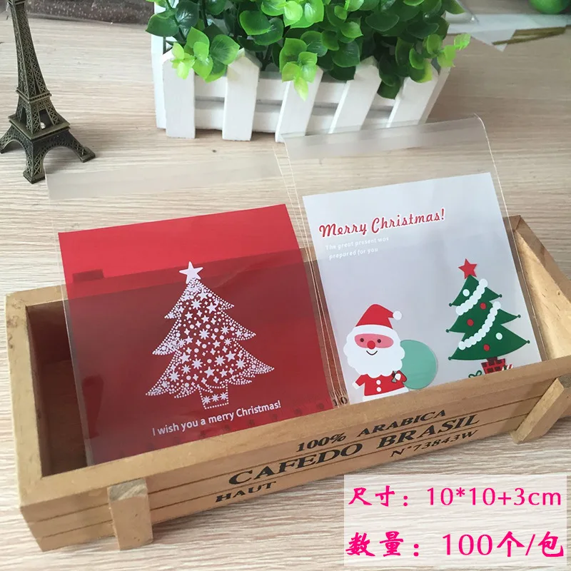 100pcs 10*10CM Christmas Tree Transparent OPP Plastic Gift Bag Birthday Party Wedding Cookie Candy Packaging 5Z | Дом и сад