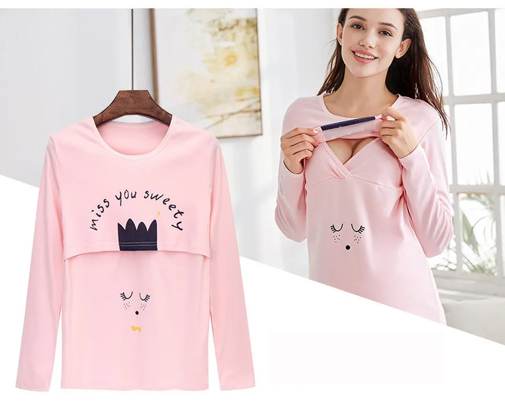 Teenster Maternity Clothes Longsleeve Nursing Top Autumn Spring Breastfeeding Undershirts for Pregnant Women Postpartum Feeding