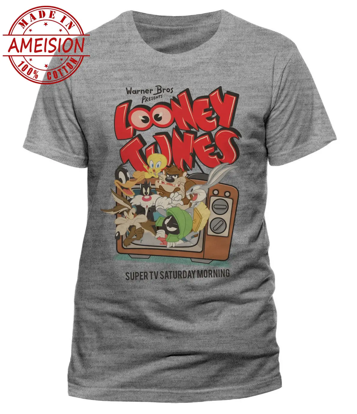 Футболка Looney Tunes 'Retro TV'-Новинка и официальный товар! 100% хлопок короткий рукав с круглым вырезом Топы футболки мужская мода 2019 S-3XL