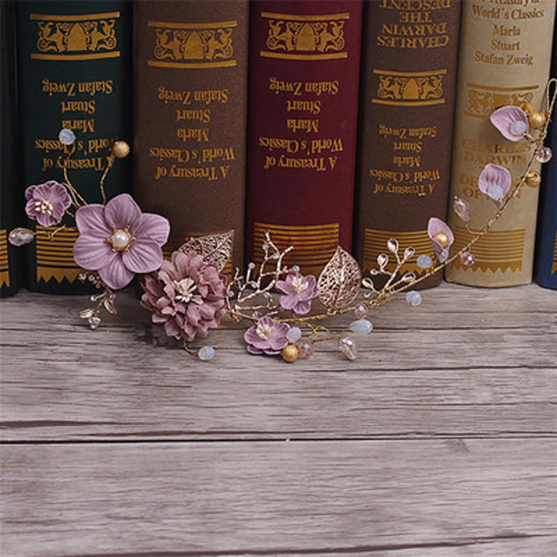 Fashion Gold Wedding Hair Accessories Purple Flower Headband