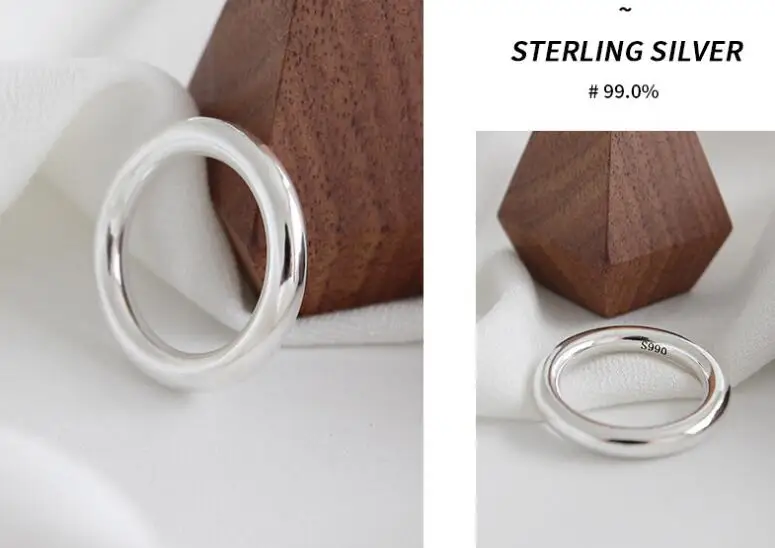 1 шт., 3,5 мм, настоящее Серебро S990, изысканные полированные ювелирные изделия, округленное кольцо, удобное, высокое качество, TLJ542