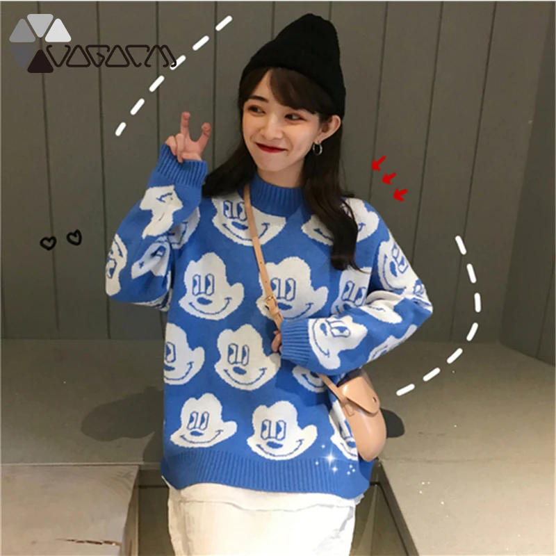 

New Sweater Kawaii Mickey Women O-Neck Sweaters Winter Clothes Women Long Korean Style Tops Oversized Sweater Pullover Fall 2019