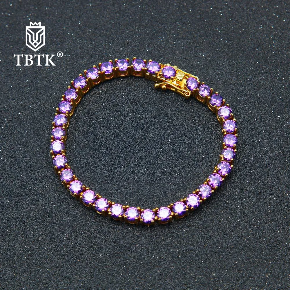 

TBTK 3mm/4mm Width Bling Beautiful Colorful Bracelet Hiphop Punk Party Style Tennis Chain Bracelet Jewlery Paved Bling Zieconia