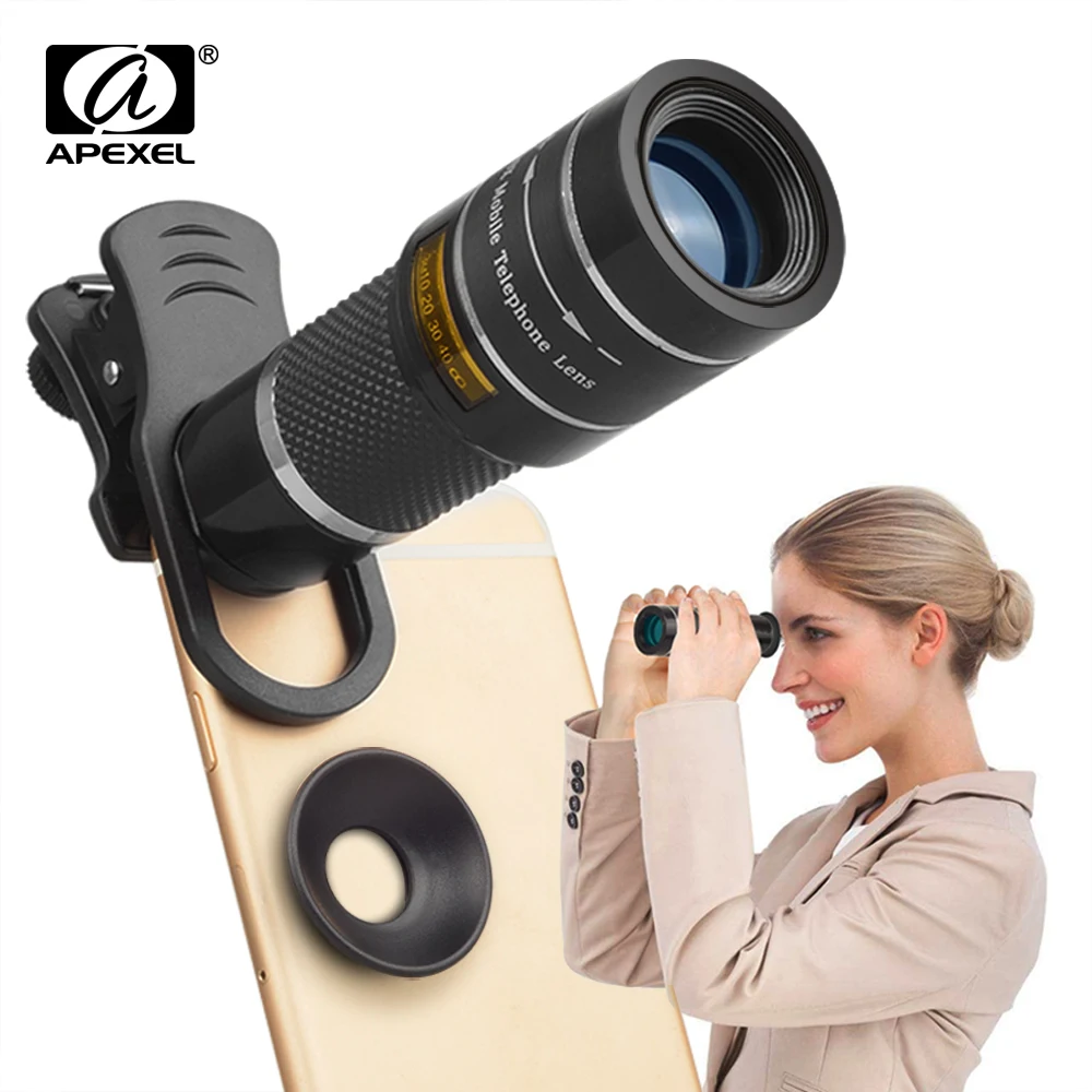 Baratos APEXEL óptico teléfono lente de cámara 20X telescopio teleobjetivo monocular para iPhone X 7 8 plus Xiaomi HTC otro smartphone T20X