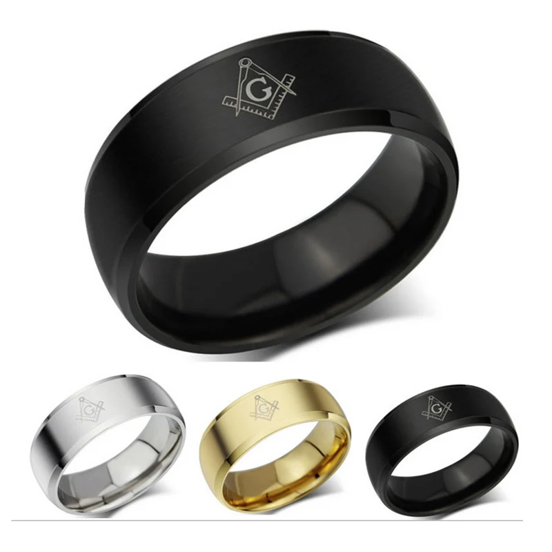 

2019 New Fashion Free-Mason Gold-color Rings For Man Stainless Steel Freemason Masonic Ring 8mm Gift