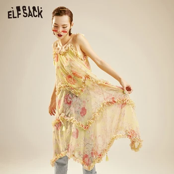 

ELFSACK Off Shoulder Strap Chiffon Women Summer Dresses Fashion Yellow Floral Elegant Female Holiday Dress 2019 Beach Dresses