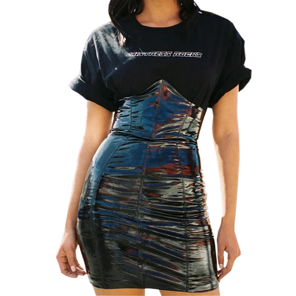 

Faxu Latex Pu Leather Skirt For Woman Zipper BlackHigh WaistedPencil Skirts Women Summer Wrap Sexy Mini Skirt Female #T10