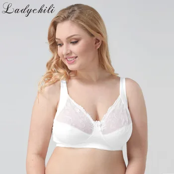 

Ladychili Women Intimates Full Cup Large Size 80-100 BCDEF Cup White Unlined No Underwire Bra Big Girl Wide Strap Wide Bra WD22