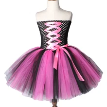 Ярко-розовое и черное платье-пачка с рок-звездой Праздничное Платье До Колена Для девочек на день рождения детское платье из тюля на Хэллоуин для девочек костюмы От 2 до 12 лет