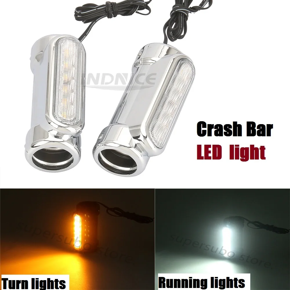 CHROME Motorcycle Highway Crash Bar marker light Switchback LED Turn
