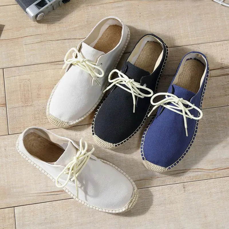 summer Black White Bule male casual Canvas Hemp Insole Fisherman Light Shoes Ethnic Style men Espadrille Flats Shoes II-08z