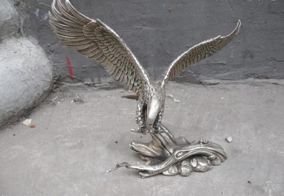 8&quot Chinese silver carved fine beautiful spread the wings eagle Sculpture statue | Дом и сад