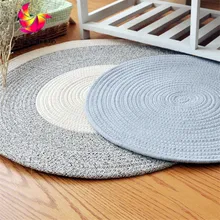 Хлопковый двусторонний ковер, тканый ковер в стиле папы, Одноцветный круглый ковер с подушкой, круглый ковер для гостиной, спальни, моющийся ковер