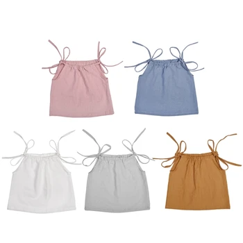 

Summer Baby Girl Cotton Strap Top Sleeveless T Shirt Newborn Shoulder Tie Top Fashion shirt