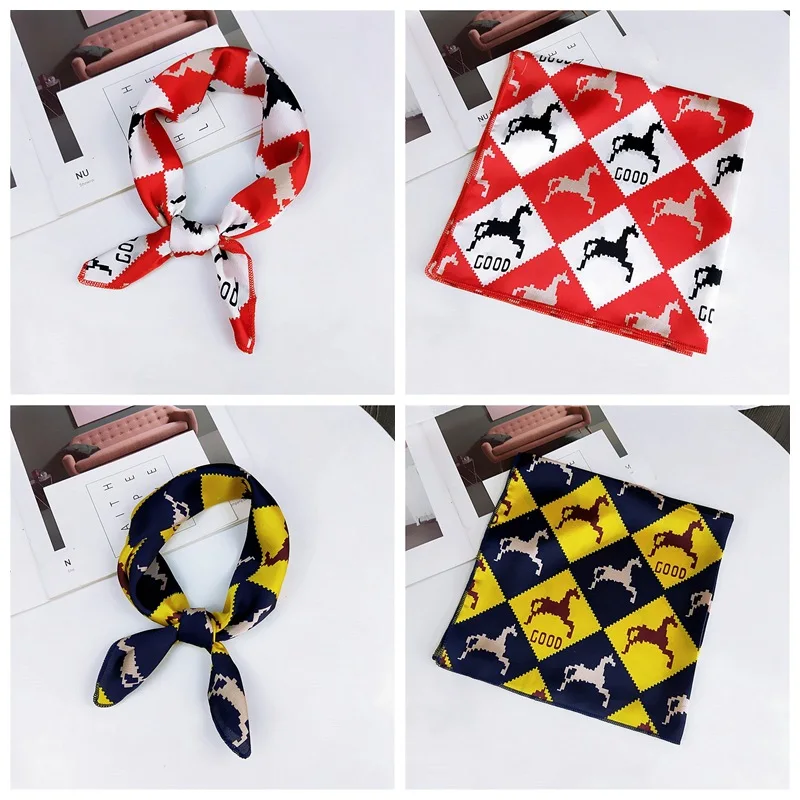 fashion Square Scarf Hair Tie Band Party Women Elegant Small Vintage Skinny Retro Head Neck Silk Satin Scarf, square scarves