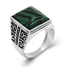 Новейший дизайн квадратное кольцо с зеленым камнем для мужчин и женщин посеребренное модное винтажное кольцо ювелирные изделия большой размер мужской подарок обручальные кольца