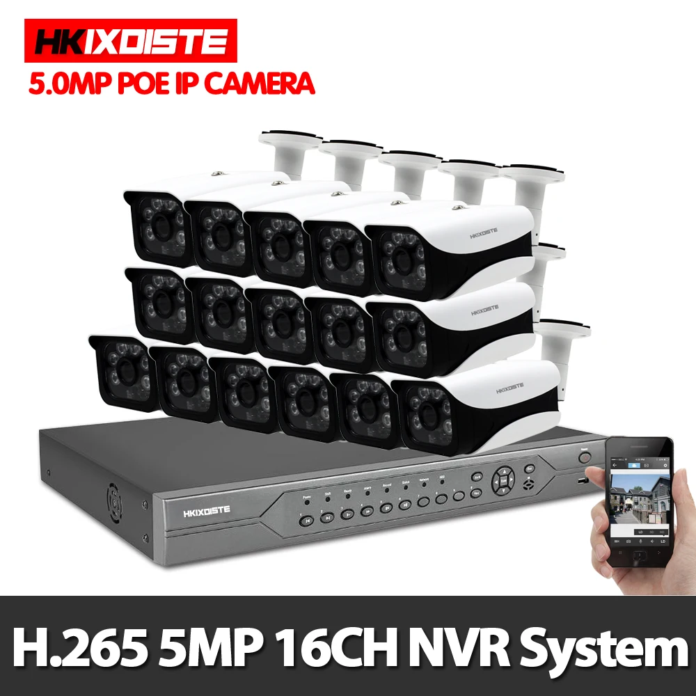 

H.265 16CH Surveillance System 5.0MP POE Outdoor Security Camera 16CH CCTV NVR Kit Video Surveillance iPhone Android Remote View