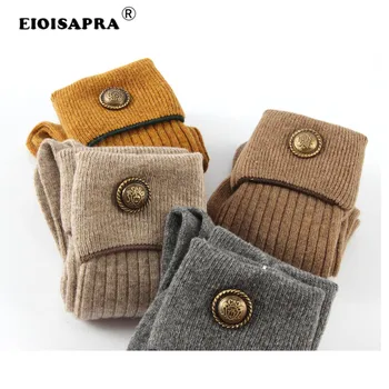 

[EIOISAPRA] Women Warm Cotton Blend British Style Button Cashmere Socks Women Wool Winter Soild Pile Heap Thick Warm Socks Gift