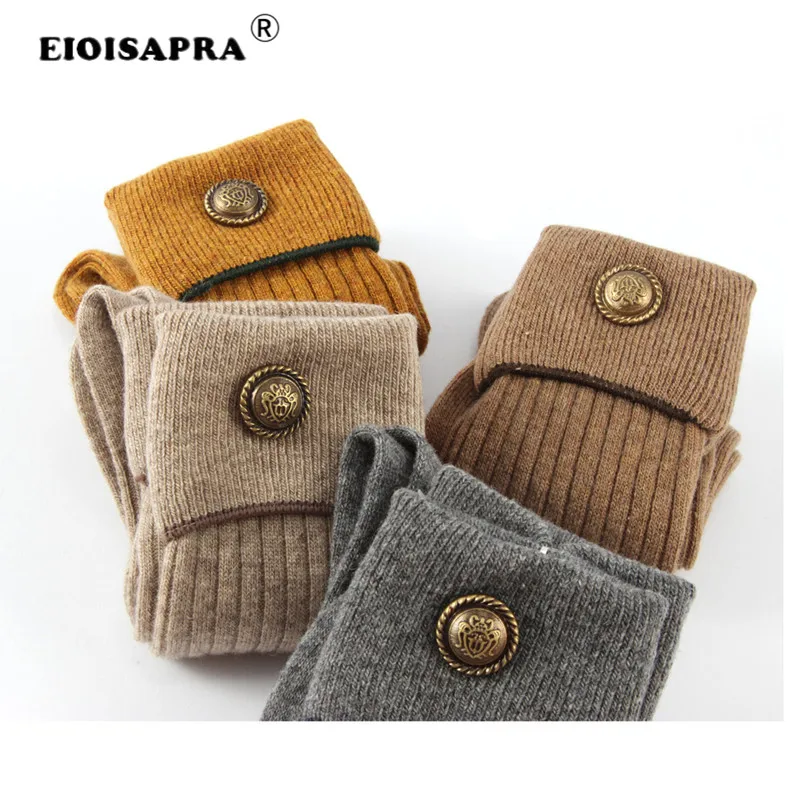 

[EIOISAPRA] Women Warm Cotton Blend British Style Button Cashmere Socks Women Wool Winter Soild Pile Heap Thick Warm Socks Gift