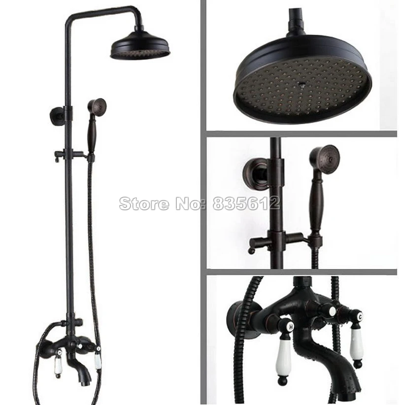 

Classic Black Oil Rubbed Bronze Finish 8 inch Rainfall Shower Mixer Faucet Set with Bath Tub Taps Wall Mounted Wrs043