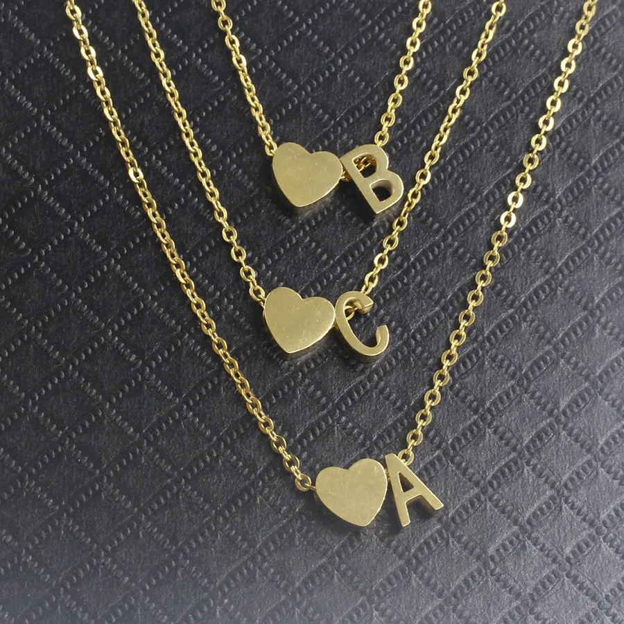 

Gold Silver Statement Necklaces Pendant Stainless Steel Chain Personalized Heart Initial Necklace For Women Bridesmaid Gift BFF