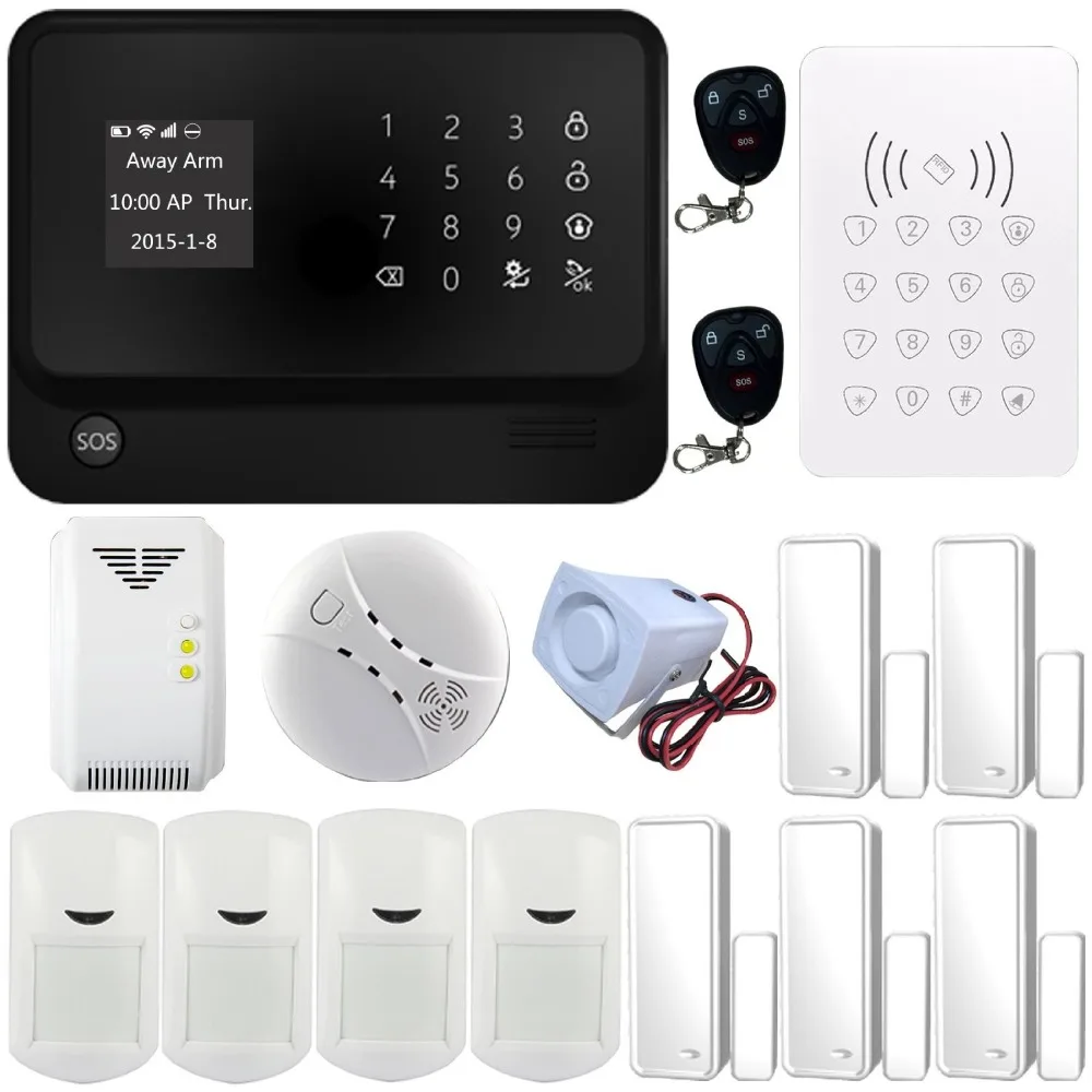 

G90B Security Wireless wifi GSM Alarm System WIFI + GSM + GPRS with Wireless Stobe Siren Smoke Detector Gas Detector