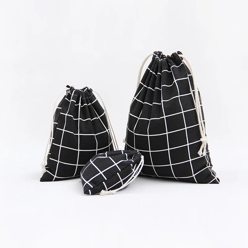 Серый/белый/черный 10 шт. решетки печати ювелирные изделия Конфеты подарочная упаковка сумка хлопок с Drawstring сумка Candy подарок сумка