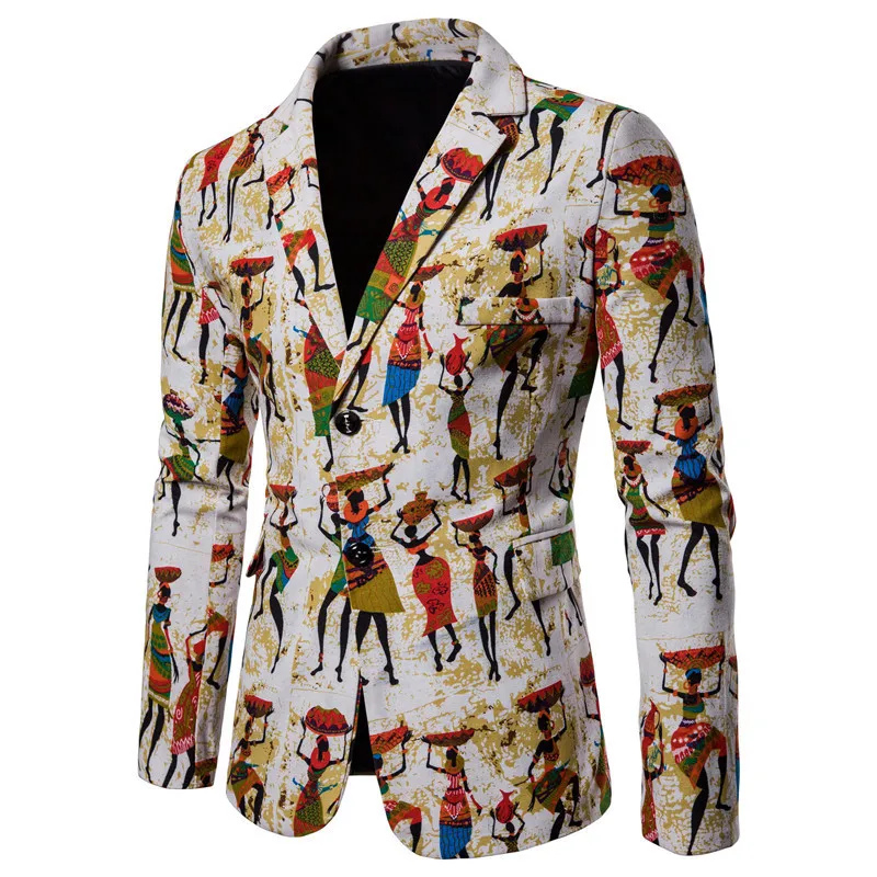 

2019 lapel long-sleeved suit big size character print suit jacket male formal sim wood peak design Guccy Suprem championS tommIS