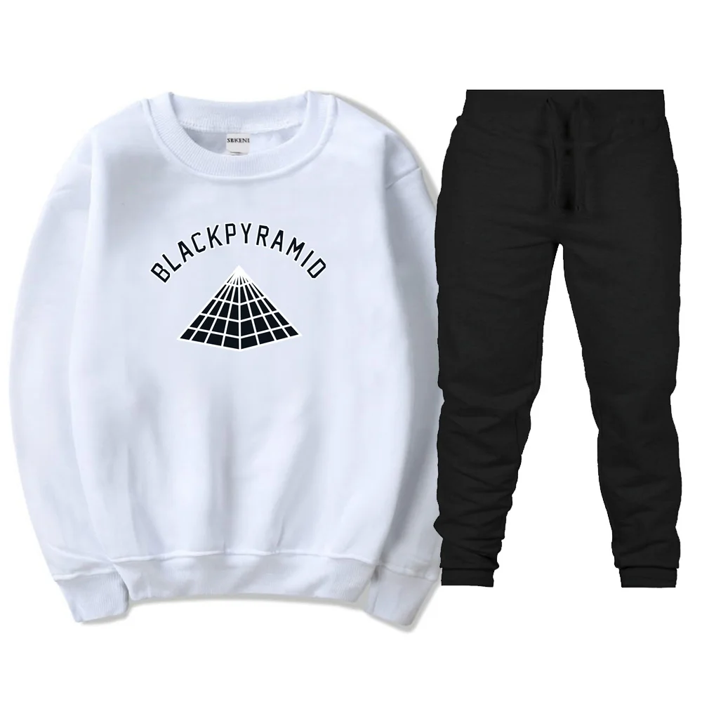 

2019 New Fashion Black Pyramid Print Sweatshirts+Sweatpants Suits Men Hoodie Sweatshirt Men/Women Warm Fleece Hooded Pullover