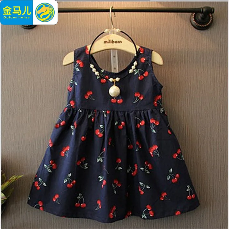 

New Grils Cherry Print Dress Summer Sleeveless Girls Dress Knee Princess A-line Dress Clothes For Kids 3 To 8 Years Old Kids