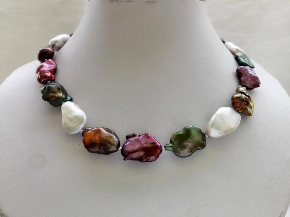 

genuine Cultured Keishi Keishi freshwater pearl necklace white wine green 18-22