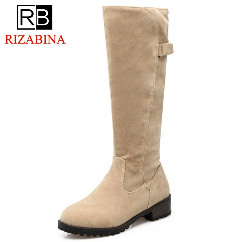 

RizaBina 4 Colors Size 34-43 Women Flats Boots Thick Fur Round Toe Metal Buckle Boots Warm Winter Shoes Women Footwear