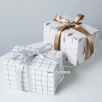 

15x10x9cm Christmas stripes and checks paper box Mousse Moon Cake Biscuits Cake boxes 100pcs/lot