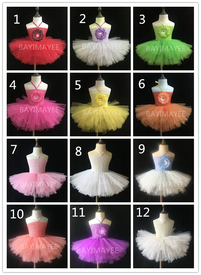 Colorful Baby Crochet Tutu Dress Infant Girls 2Layers Fluffy Tulle Ballet Tutus with 4&quot Daisy Flower Kids Corset 30Pcs/lot |