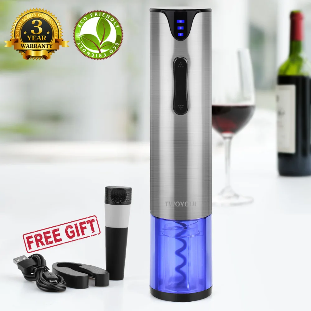 

Original Electric Wine Opener Corkscrew Automatic Wine Bottle Opener Kit Cordless With Foil Cutter And Vacuum Stopper