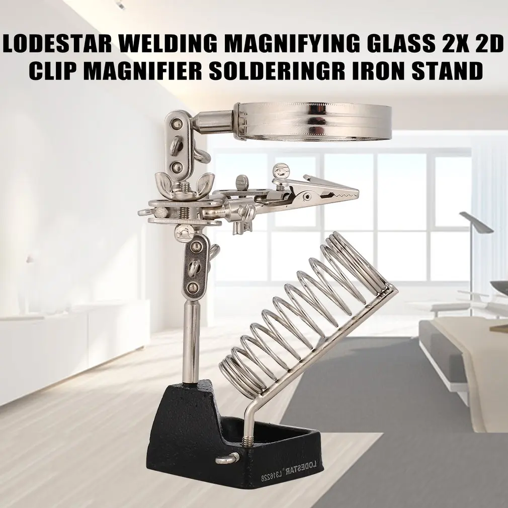 Welding Magnifying Glass 2X 2D Auxiliary Clip Magnifier Soldering Solder Stand Holder Stationin