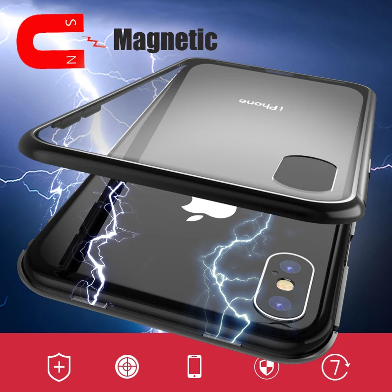 3D Series Metal Bumper Magnet Adsorption Case For iPhone X XR XS Max Tempered Phone Cover 7 8 Plus 6 6s |