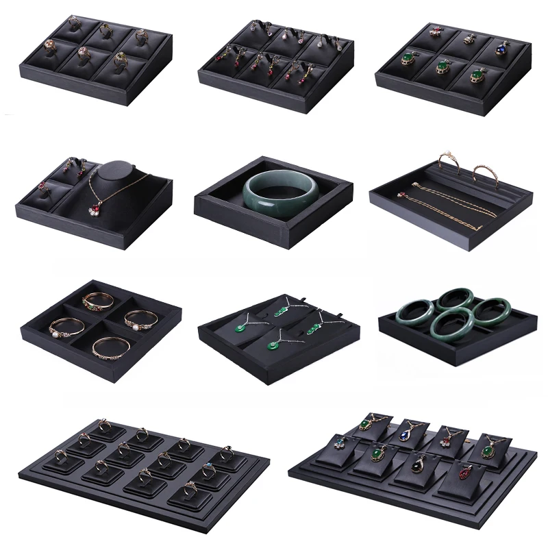 Superior Black PU Leather Ring Jewelry Display Tray Insert Charm Pendant Earring Accessories Bracel