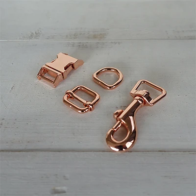rose golden Металлическая пряжка+ Регулируемая пряжка+ d-образное кольцо+ металлическая собачья застежка/набор) розовая Золотая 15 мм тесьма из цинкового сплава DIY аксессуары для воротника для шитья собак - Цвет: rose golden