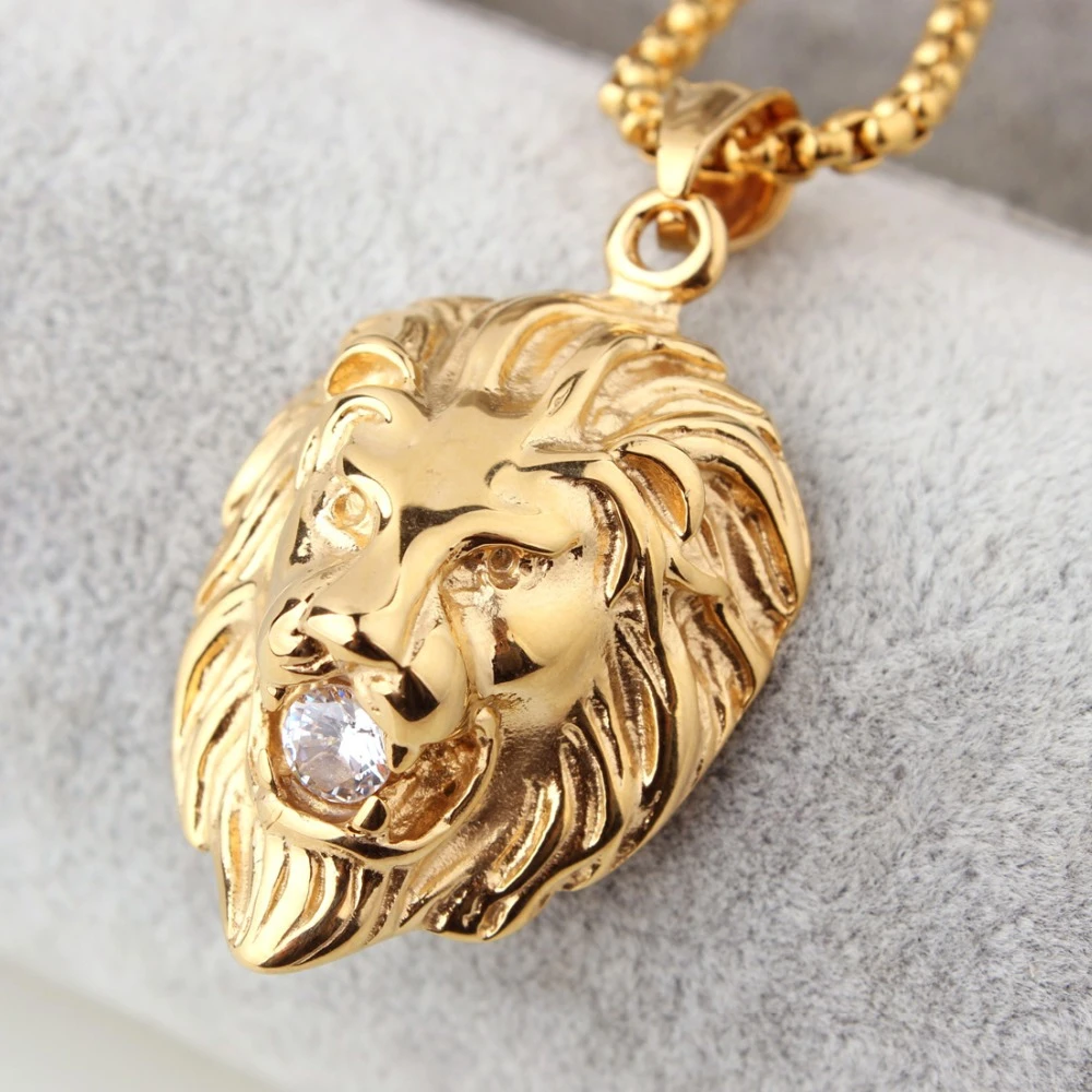 lion head necklace with crystal