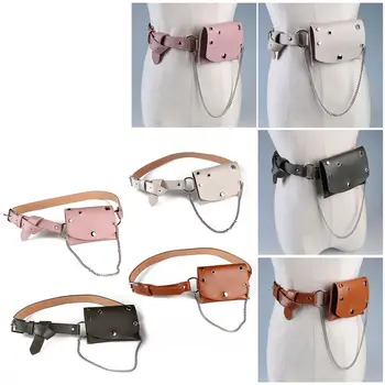 

ladies pockets multifunctional leather chain decorative bag fashion belt bag casual belt rivet chain pocket