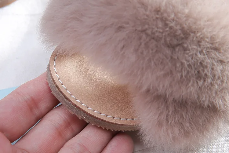 New Spring Plush Slippers Girls Slippers Real Rabbit Fur Shoes Open Toe Slippers All-match Childrens Shoes Summer Home Slippers