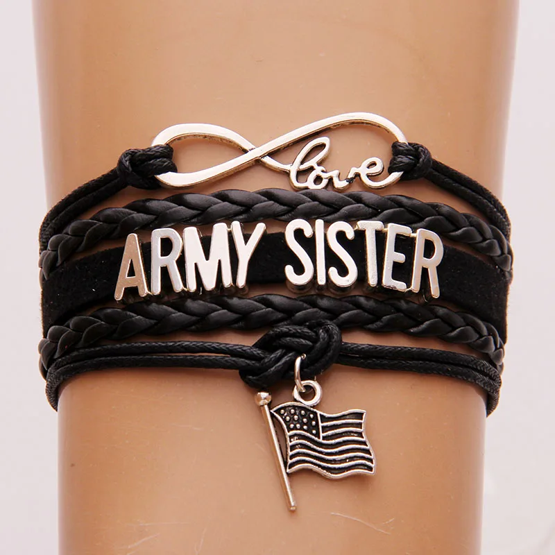 NCRHGL Infinity love ARMY GRANDMA/MOM/WIFE/UNCLE/SISTER/GIRLFRIEND/AUNT Flag charm braided bracelet Family bangles Drop Shipping