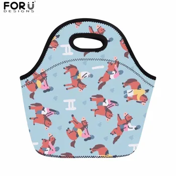 

FORUDESIGNS Insulated Lunch Bag Cartoon Horse Print Thermal Lunchbox for Women Kids Girls Boys Picnic Bag Food Cooler Bag Sacola