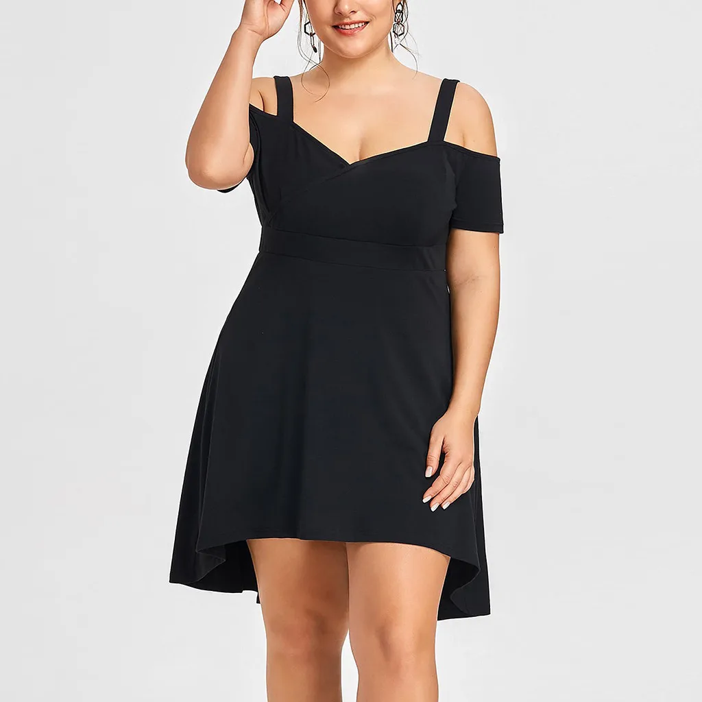 

Fashion Summer Women's Dress Casual Solid Black Strap Off Shoulder Short Sleeve V Collar Empire Waist Mini Vestidos Cool OY41*