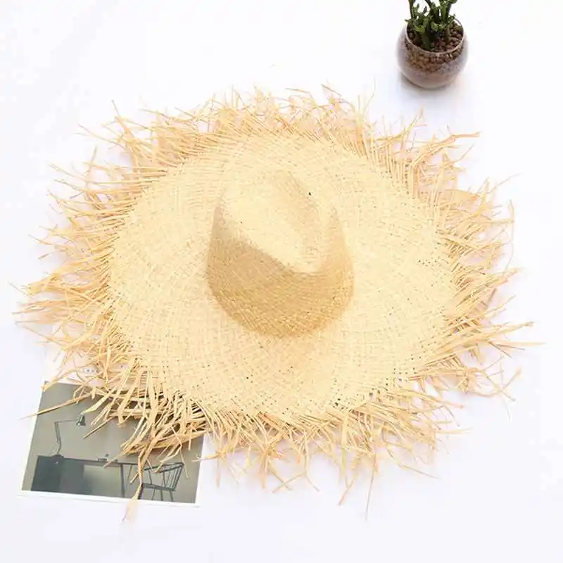 WZCX кисточкой сплошной цвет широкими полями повседневное соломенная шляпа мода прилив козырек летние женские пляжная шляпа