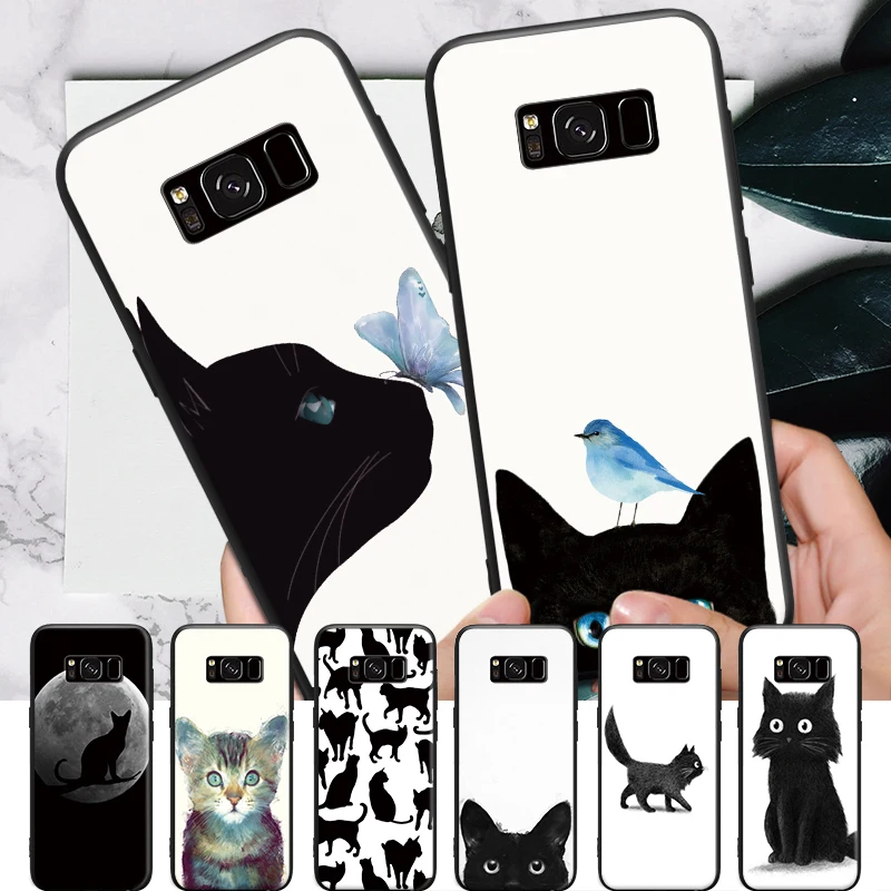 Особенности любезным рисунком черного кота, для Samsung Galaxy S6 S7 край S8 S9 Plus Note 3 4 5 8 9 Жесткий чехол для телефона