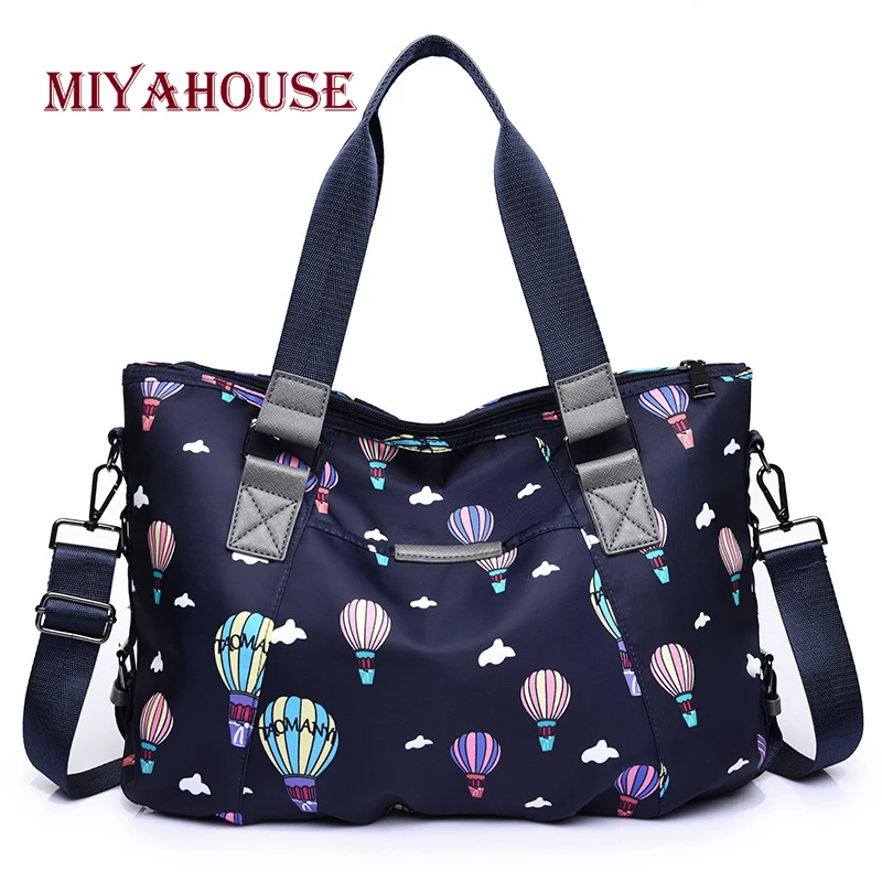 Miyahouse Cute Cartoon Hot Air Balloon print Handbag For Female Oxford Zipper Handbag Large Capacity Shoulder Bag cartoon print drop shoulder hoodie