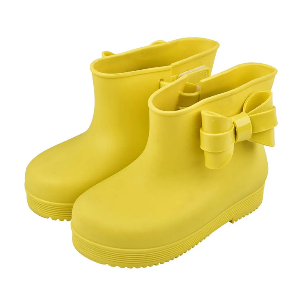 

Kids Waterproof Rain Boots Non-slip PVC Slip On Cute Bowknot Ankle Boot Hook & Loop Girls Boys Solid Shoes New Spring Summer
