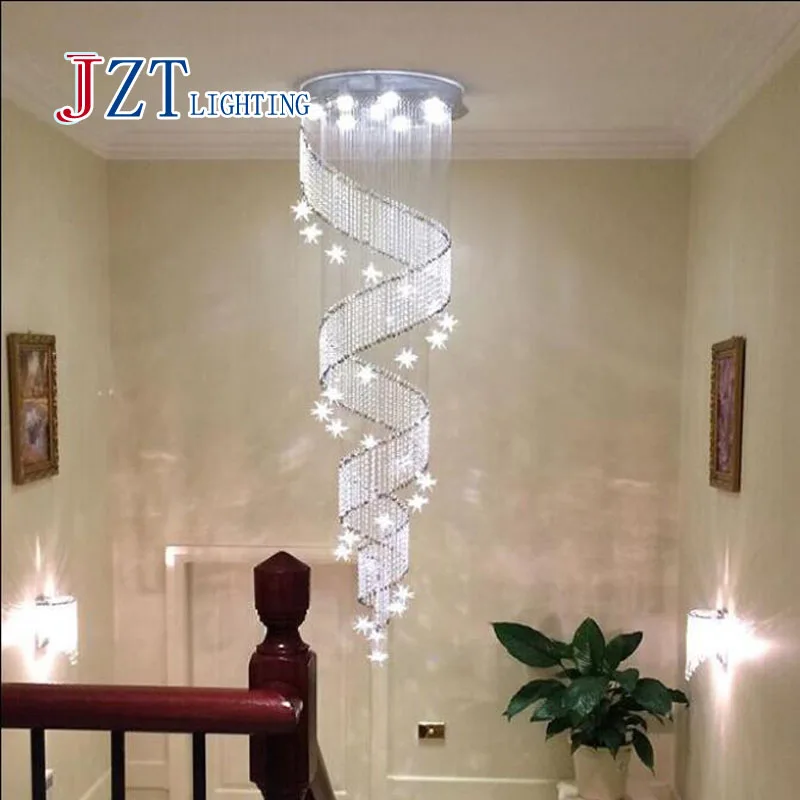 Z Modern Spiral K9 Crystal LED Ceiling Lights Large Staircase Indoor GU10 LED Long Stair Ceiling lamps Lighting Fixtures